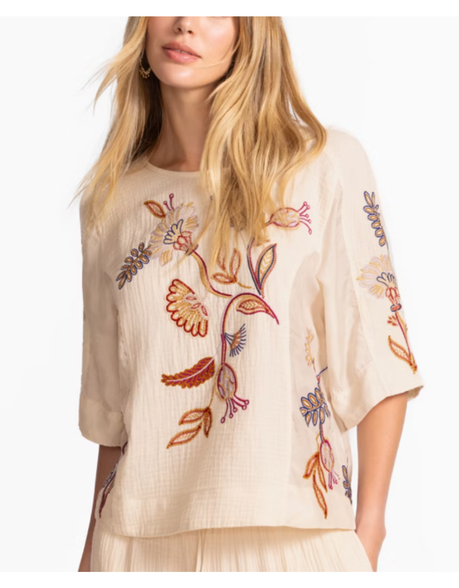 Johnny Was Johnny Was Mixed Media Dolman Blouse - Gineva