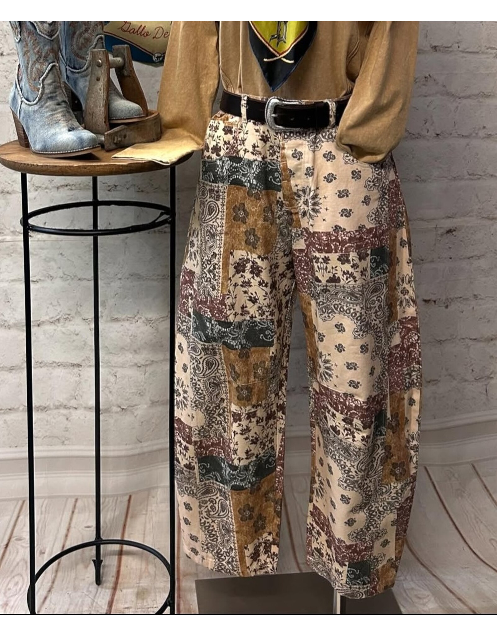 Boho Patchwork Barrel Leg Pants