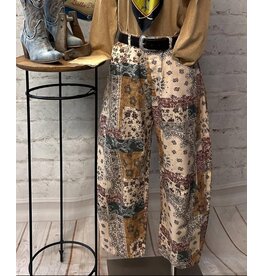 Boho Patchwork Barrel Leg Pants