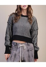 Beatriz  Two Tone Black Stripe Crop Sweater