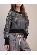 Beatriz  Two Tone Black Stripe Crop Sweater