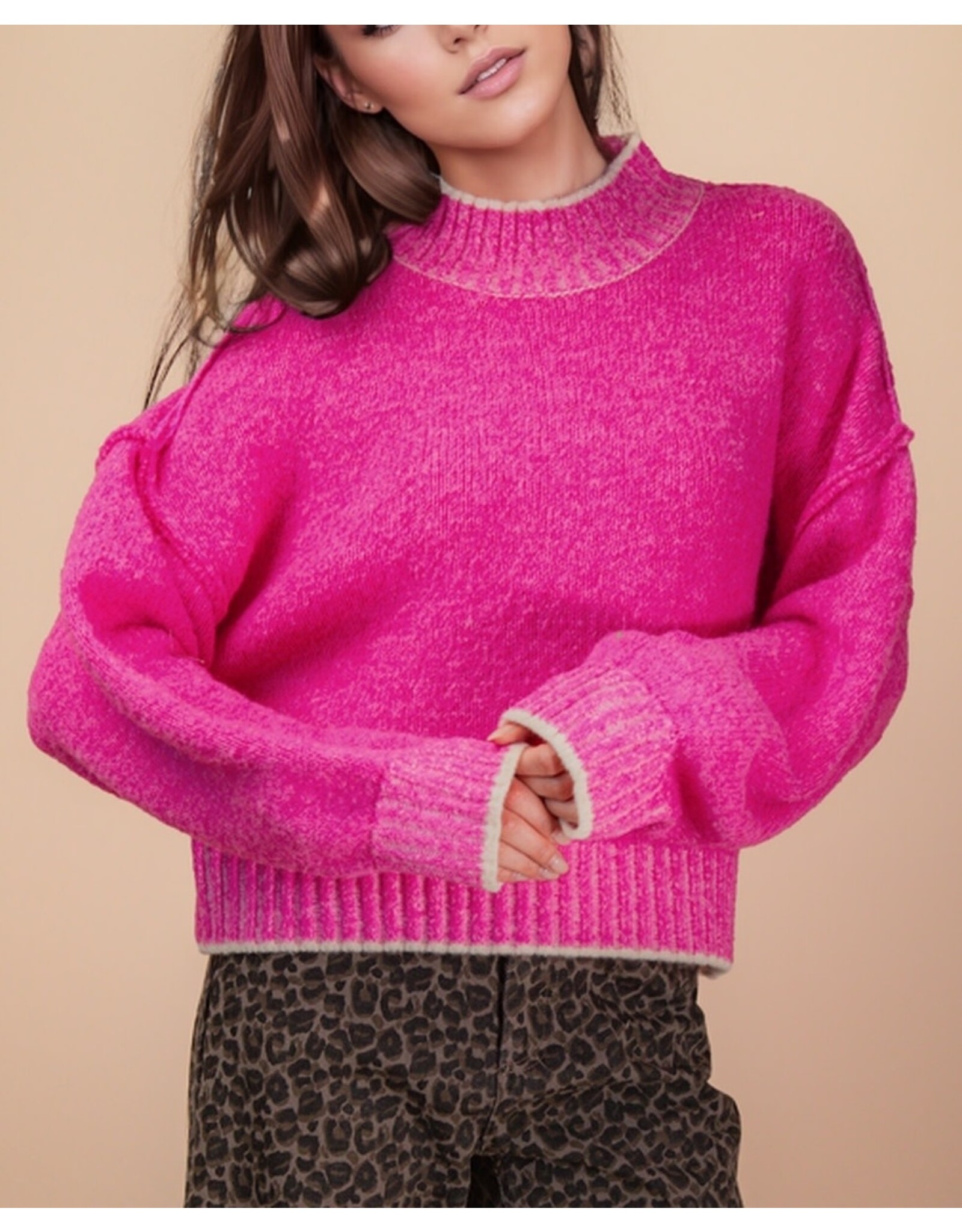 Ollie Pink Oversized Mock Neck Sweater