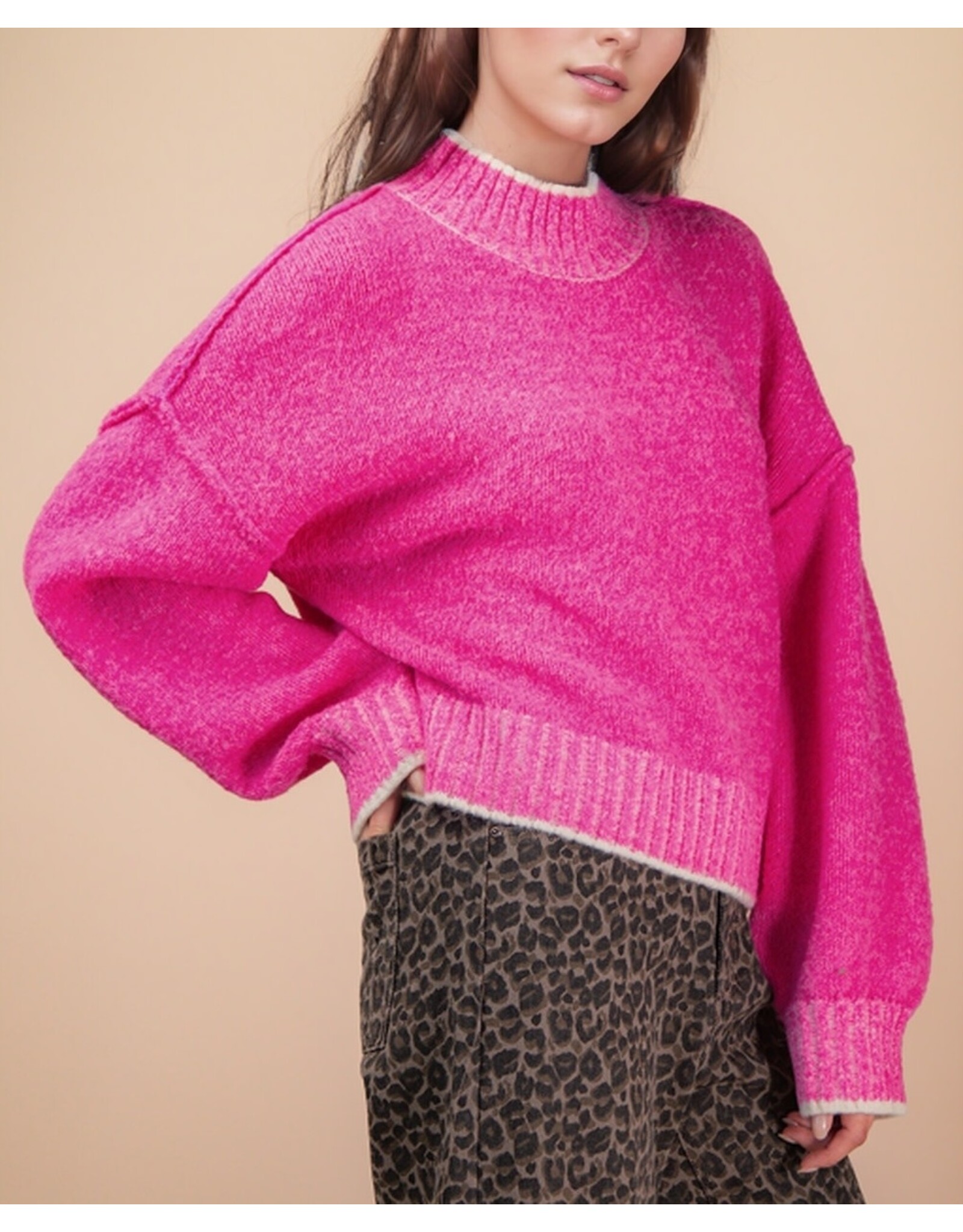 Ollie Pink Oversized Mock Neck Sweater