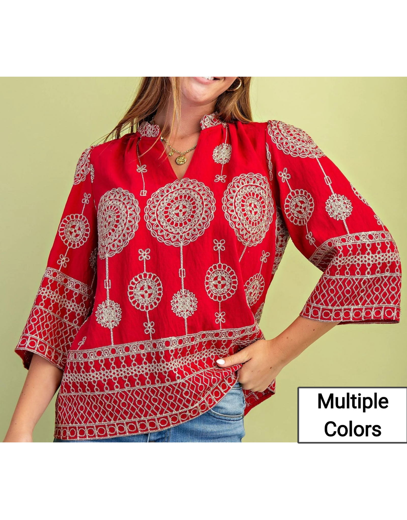 Lolita Metallic Embroidered V-Neck Blouse