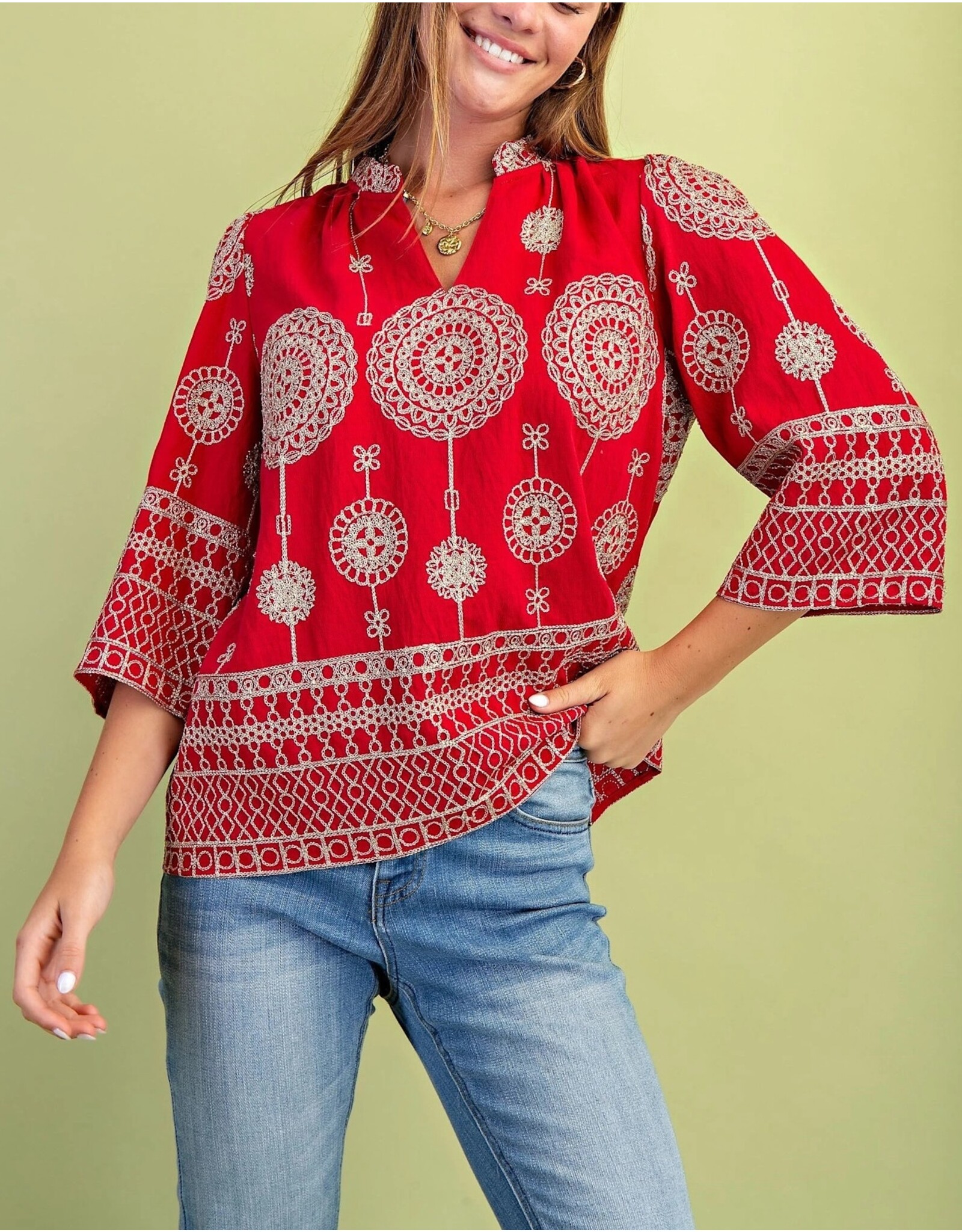 Lolita Metallic Embroidered V-Neck Blouse