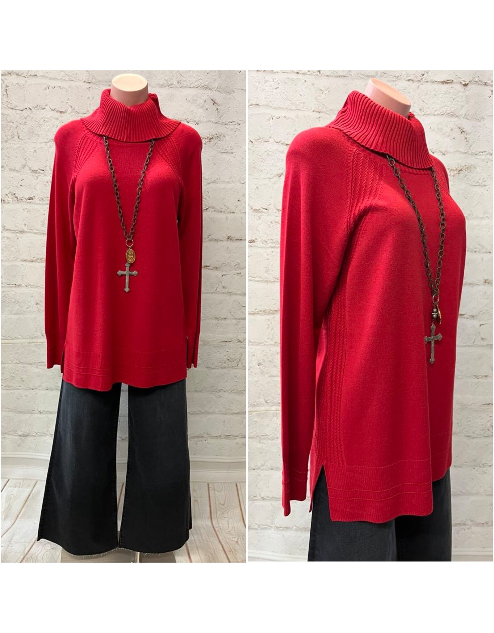 Tribal Tribal Raglan Sleeve Cowl Neck Sweater with Front Stitch Pattern