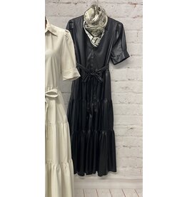 Faux Leather Tiered Midi Dress