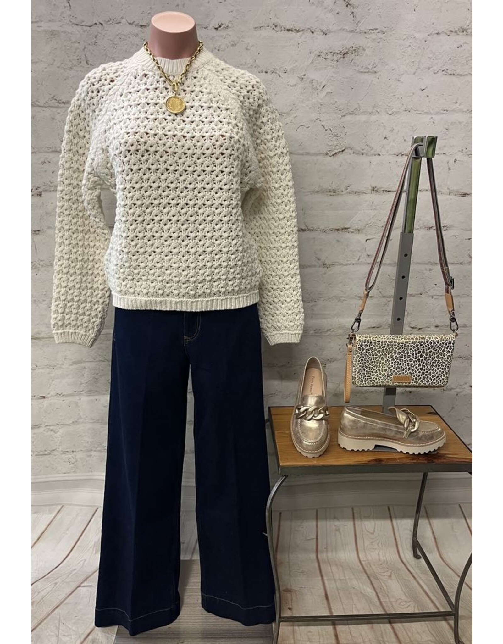 Dear John Denim Dear John Sarafina Crew Neck Long Sleeve Eyelet Sweater