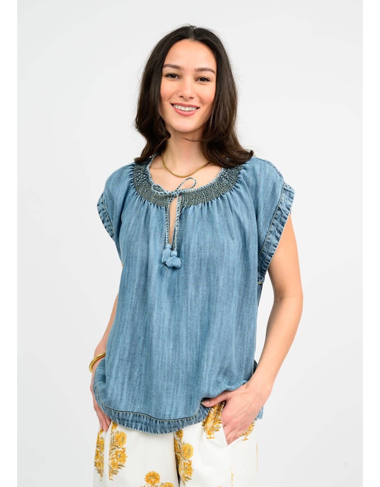 Ivy Jane Ivy Jane Smock Neck Denim Top
