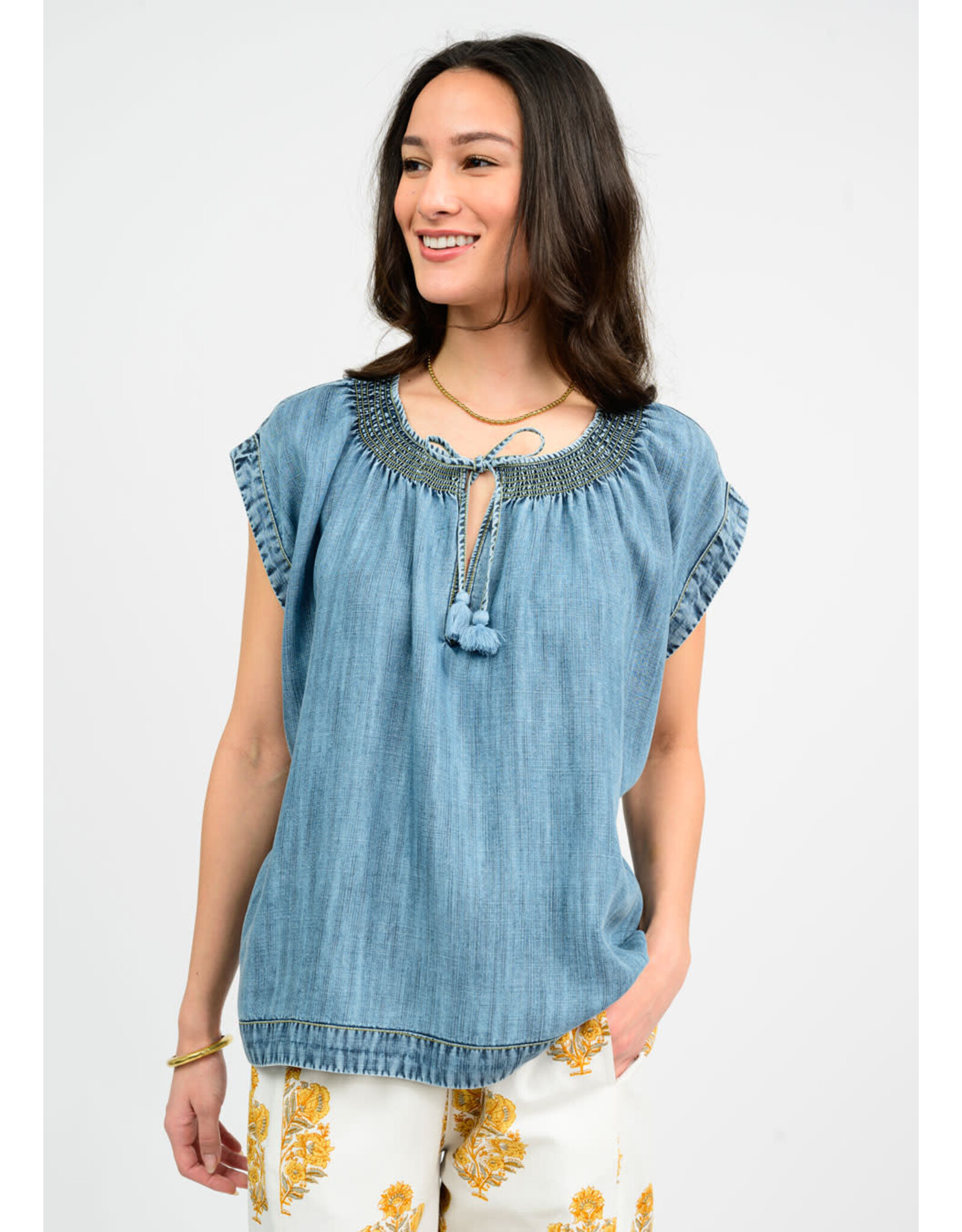 Ivy Jane Ivy Jane Smock Neck Denim Top