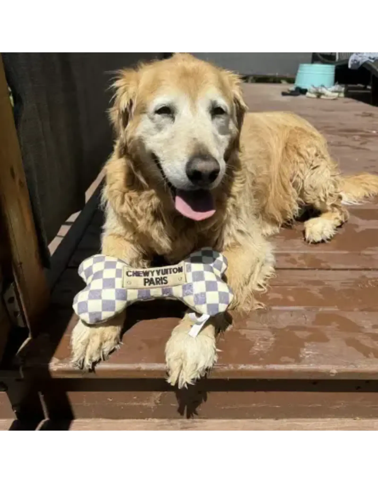 Checker Chewy Vuiton Bone Dog Toy