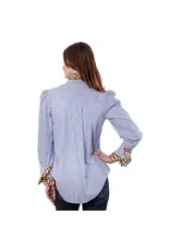 Dizzy Lizzie Popover Blouse Stripes with Cheetah Accent