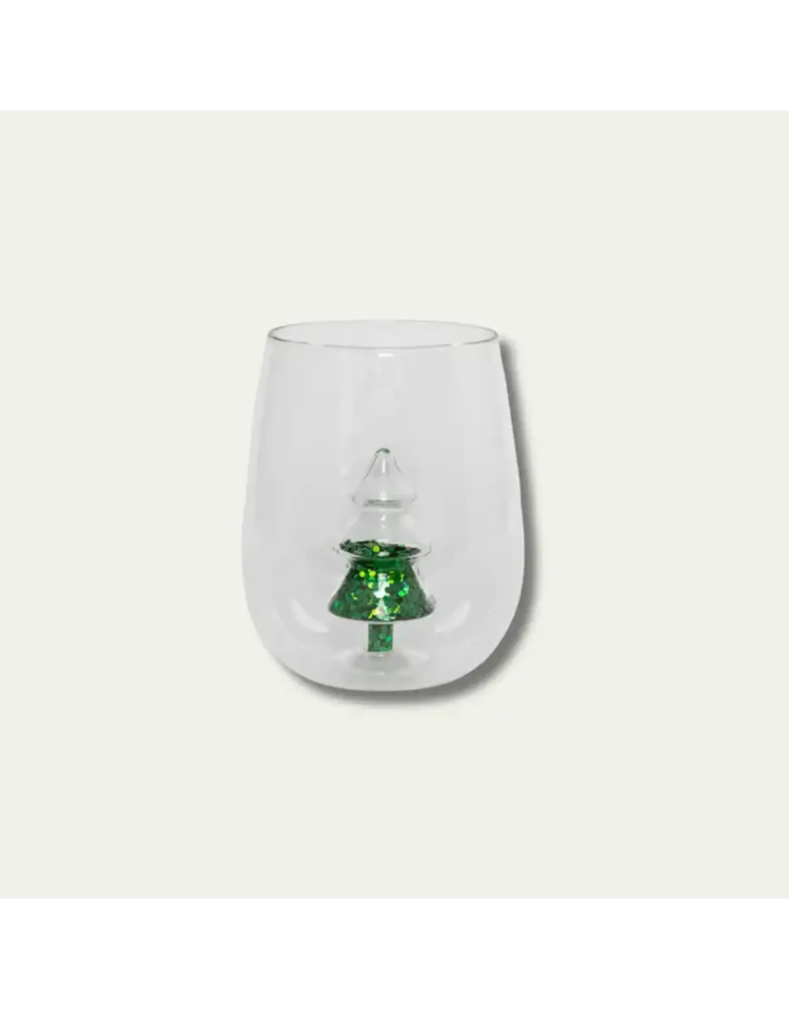 Jeanne Fitz Glitter Christmas Tree Stemless Wine Glass Set of 4