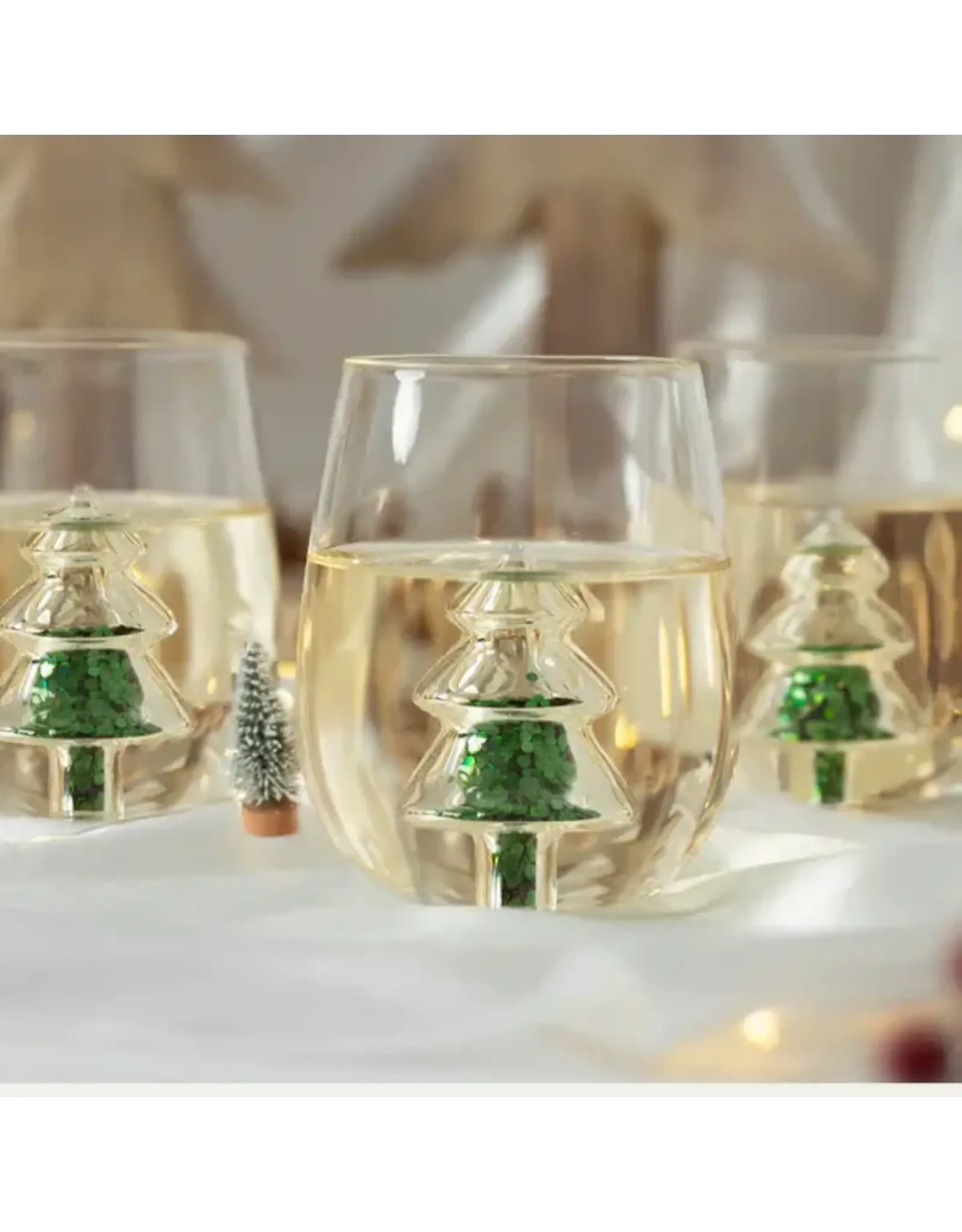 Jeanne Fitz Glitter Christmas Tree Stemless Wine Glass Set of 4