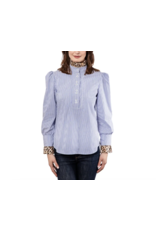 Dizzy Lizzie Popover Blouse Stripes with Cheetah Accent