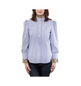 Dizzy Lizzie Popover Blouse Stripes with Cheetah Accent