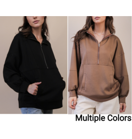 Bellah Half Zip Up Casual Comfy Knit Top