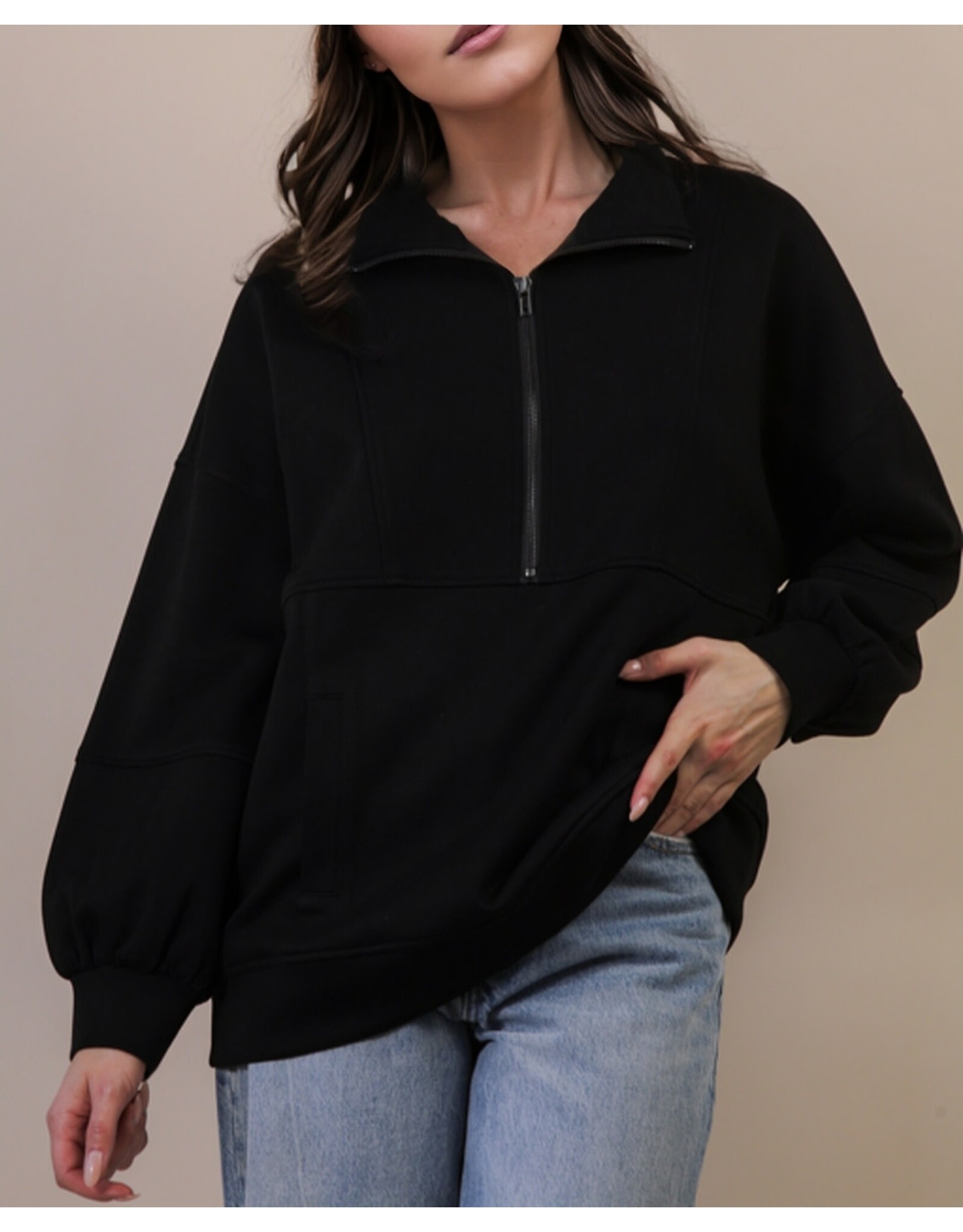 Bellah Half Zip Up Casual Comfy Knit Top