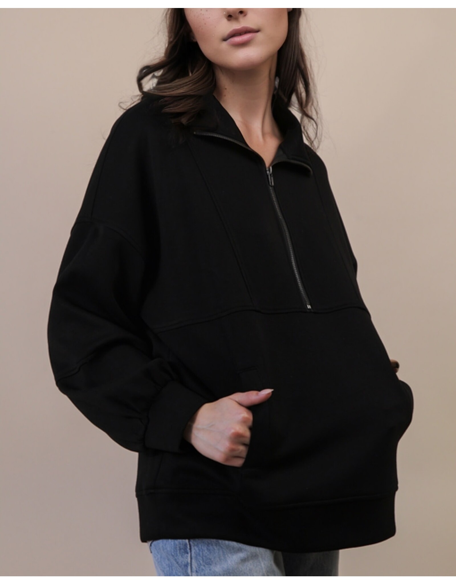 Bellah Half Zip Up Casual Comfy Knit Top