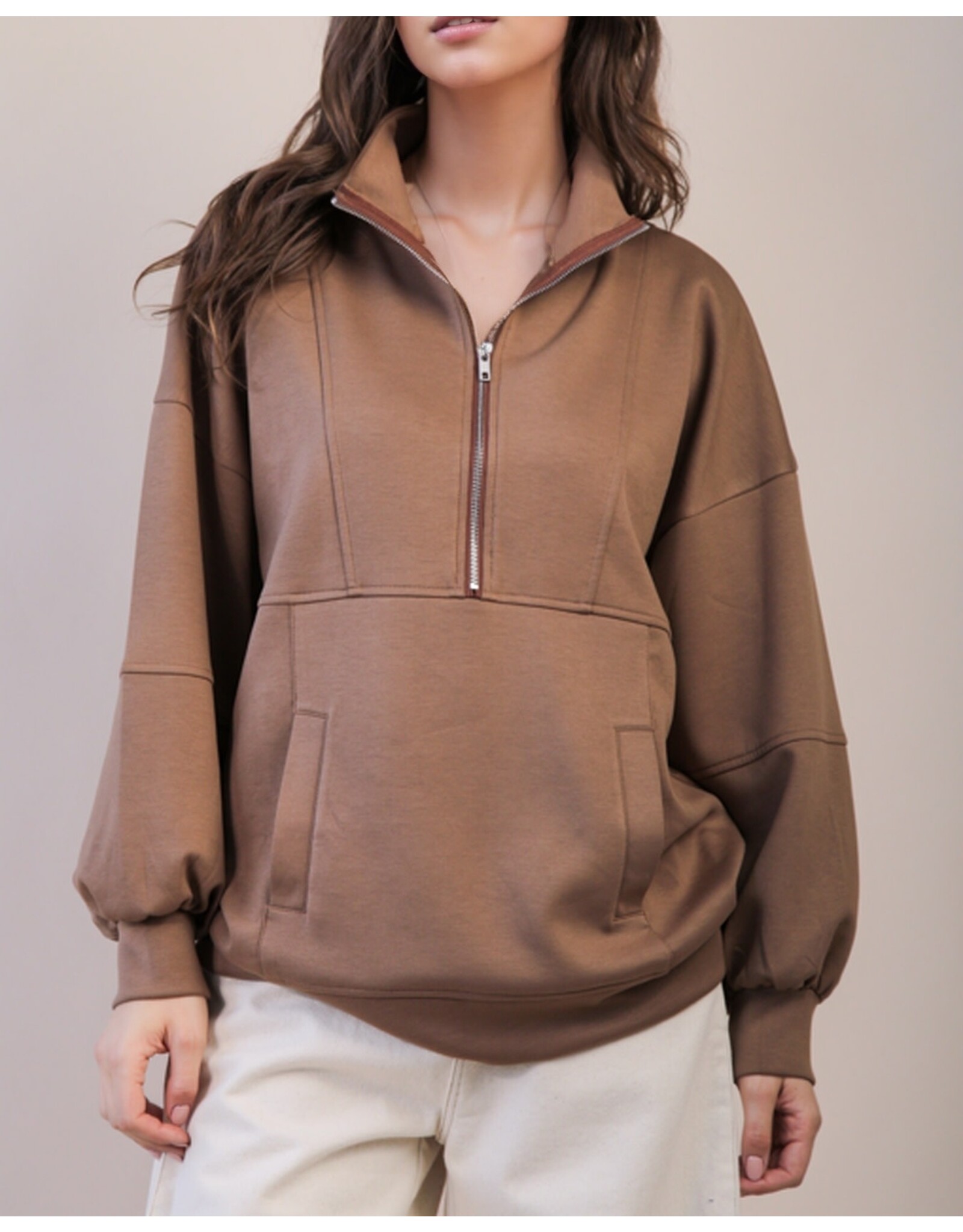 Bellah Half Zip Up Casual Comfy Knit Top