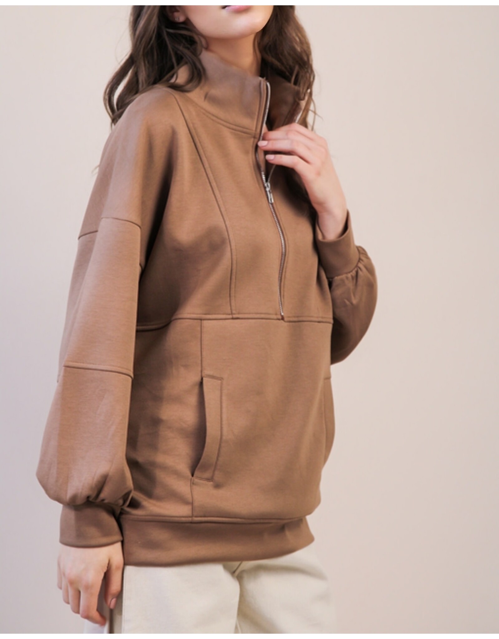 Bellah Half Zip Up Casual Comfy Knit Top