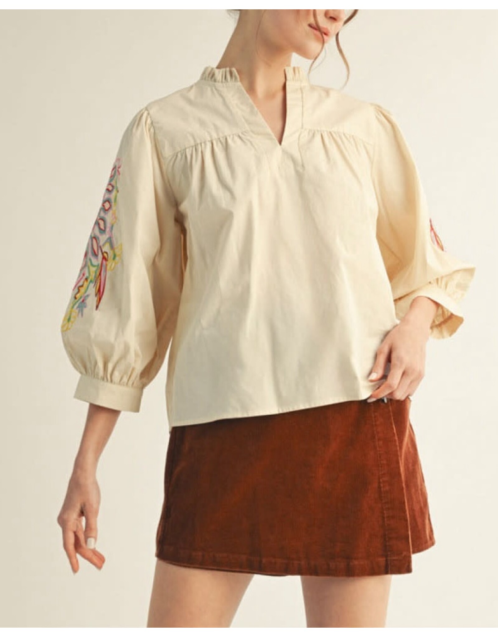 Silvana Embroidered Sleeve Top