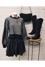 Beatriz  Two Tone Black Stripe Crop Sweater