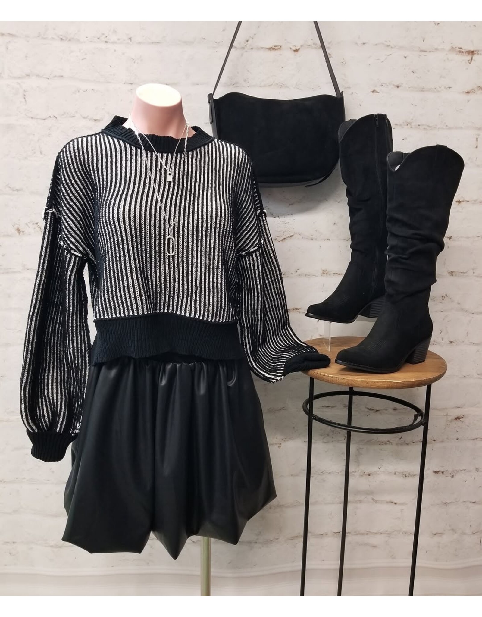 Beatriz  Two Tone Black Stripe Crop Sweater