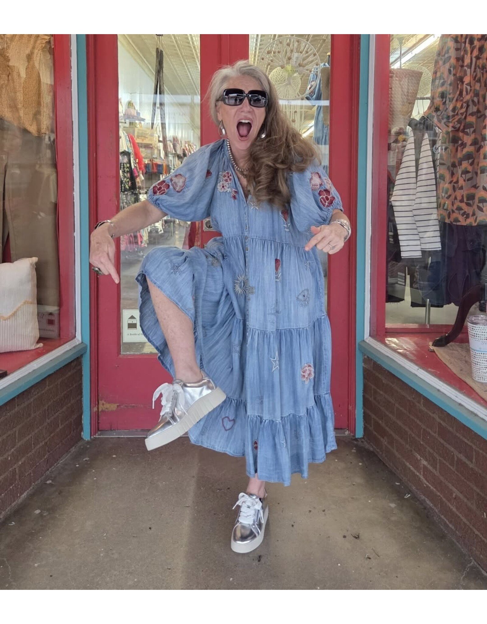 Josie Embroidered Denim Dress