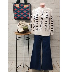 Tribal Tribal Cable-Knit 3/4 Sleeve Mock Neck Sweater