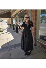 Ofelia Black Mixed Media Midi Dress