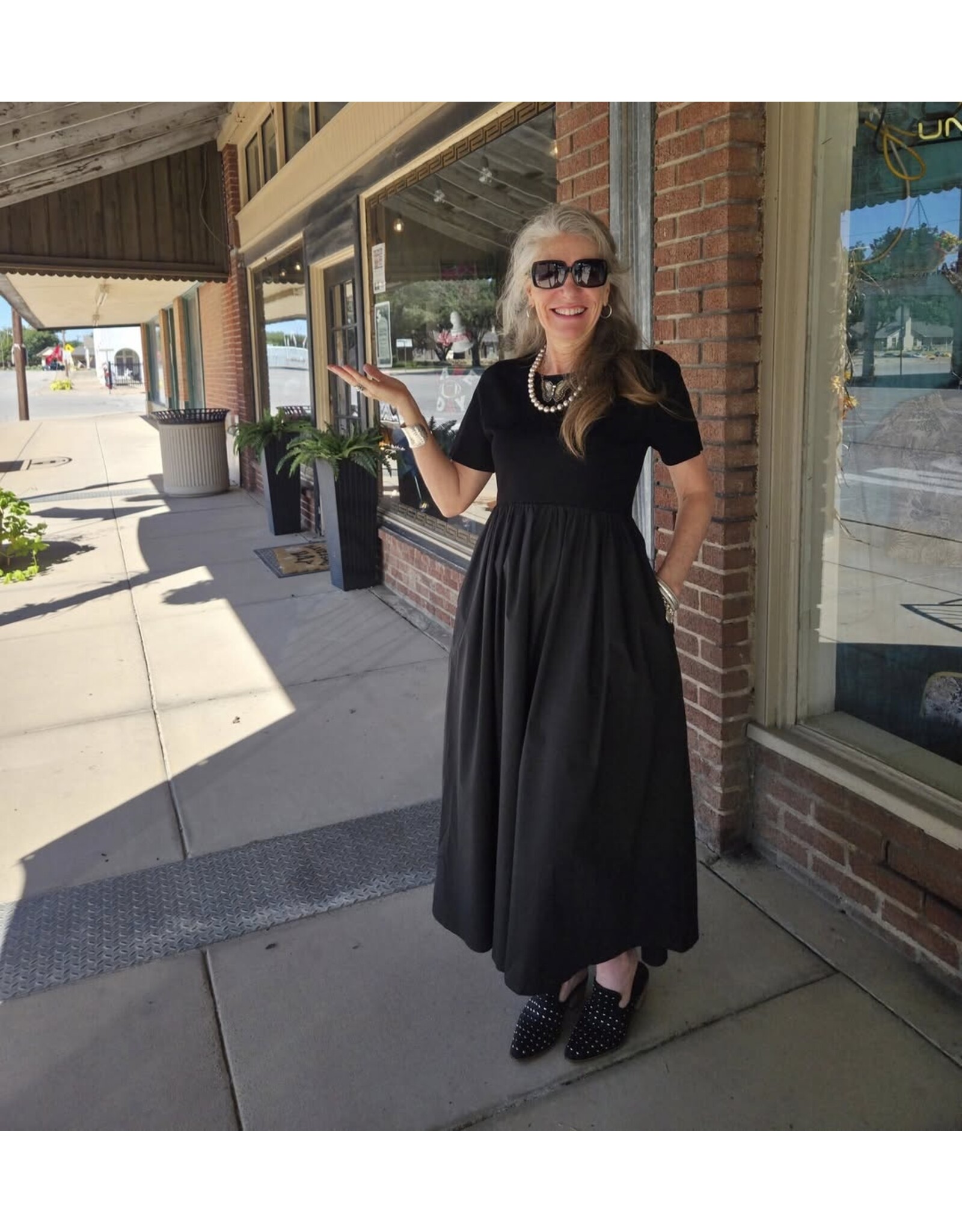 Ofelia Black Mixed Media Midi Dress