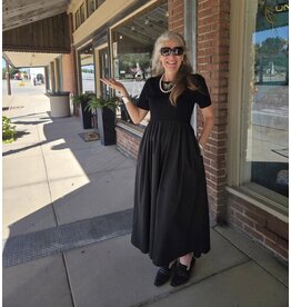 Ofelia Black Mixed Media Midi Dress