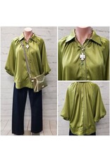 Jacinta Satin Balloon Sleeve Button Blouse