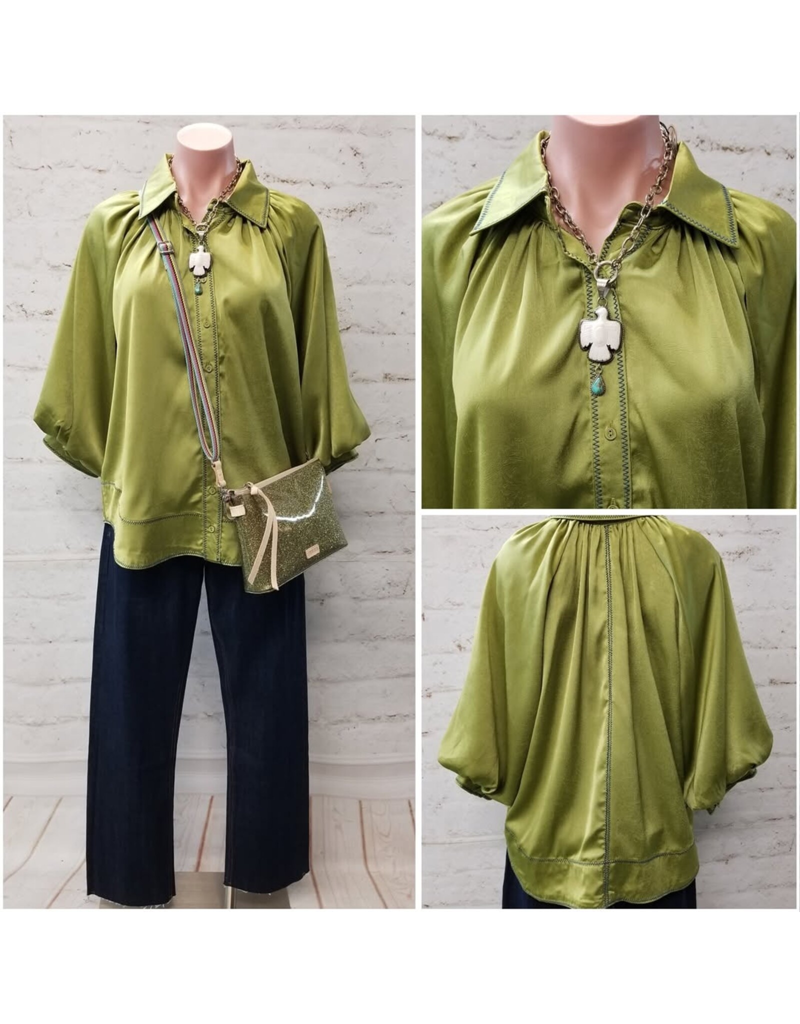 Jacinta Satin Balloon Sleeve Button Blouse