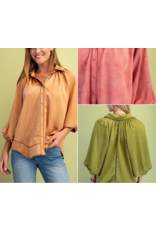 Jacinta Satin Balloon Sleeve Button Blouse