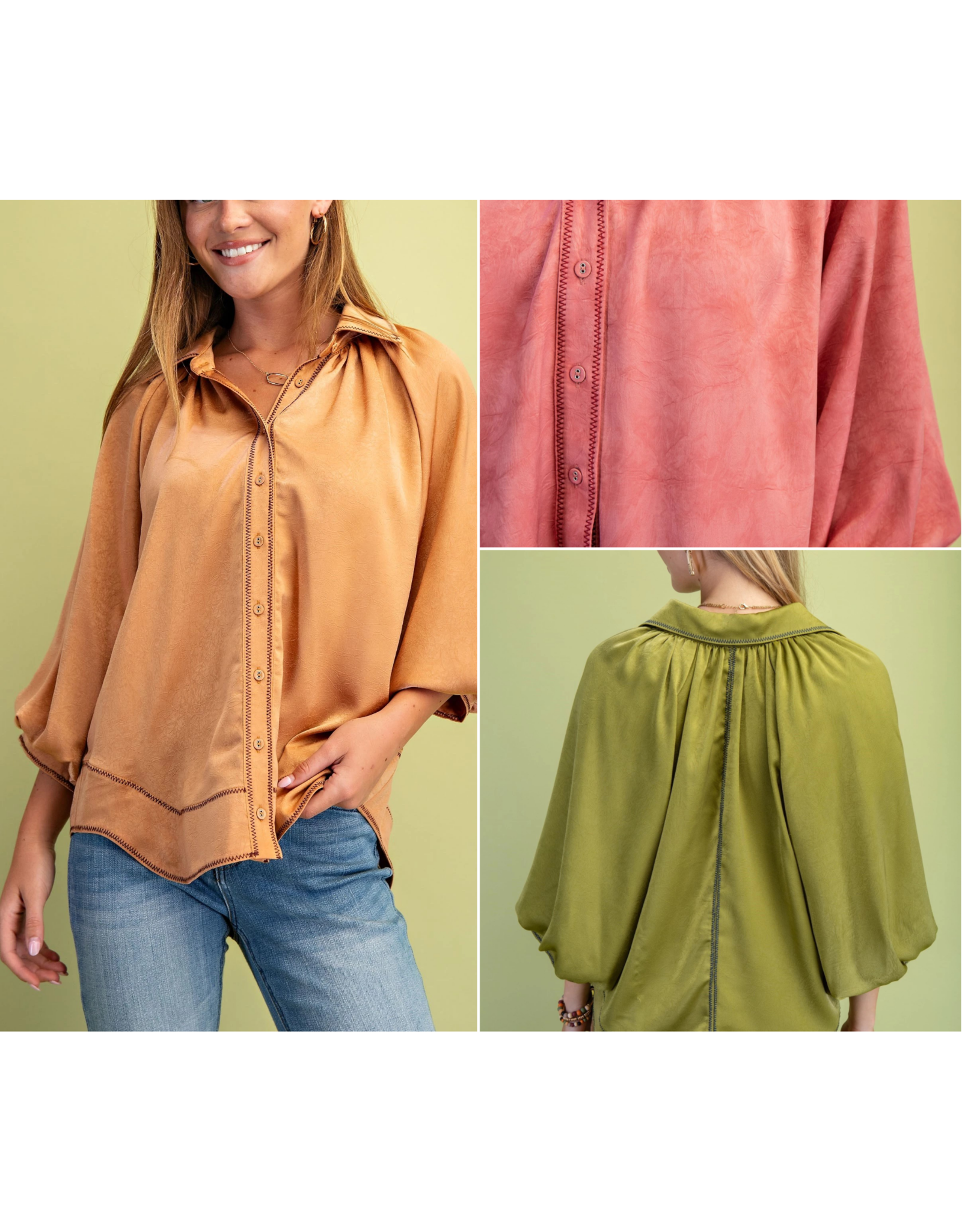 Jacinta Satin Balloon Sleeve Button Blouse