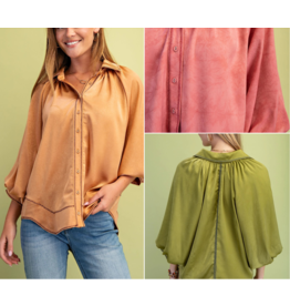 Jacinta Satin Balloon Sleeve Button Blouse