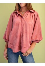 Jacinta Satin Balloon Sleeve Button Blouse