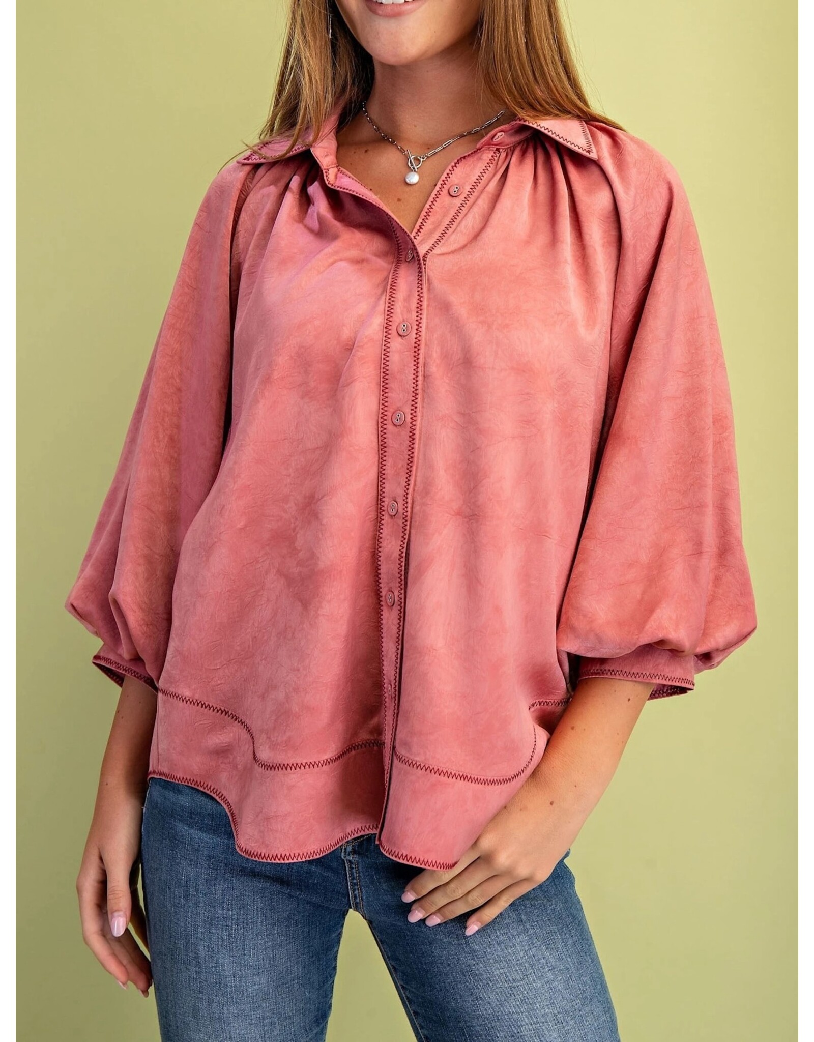 Jacinta Satin Balloon Sleeve Button Blouse