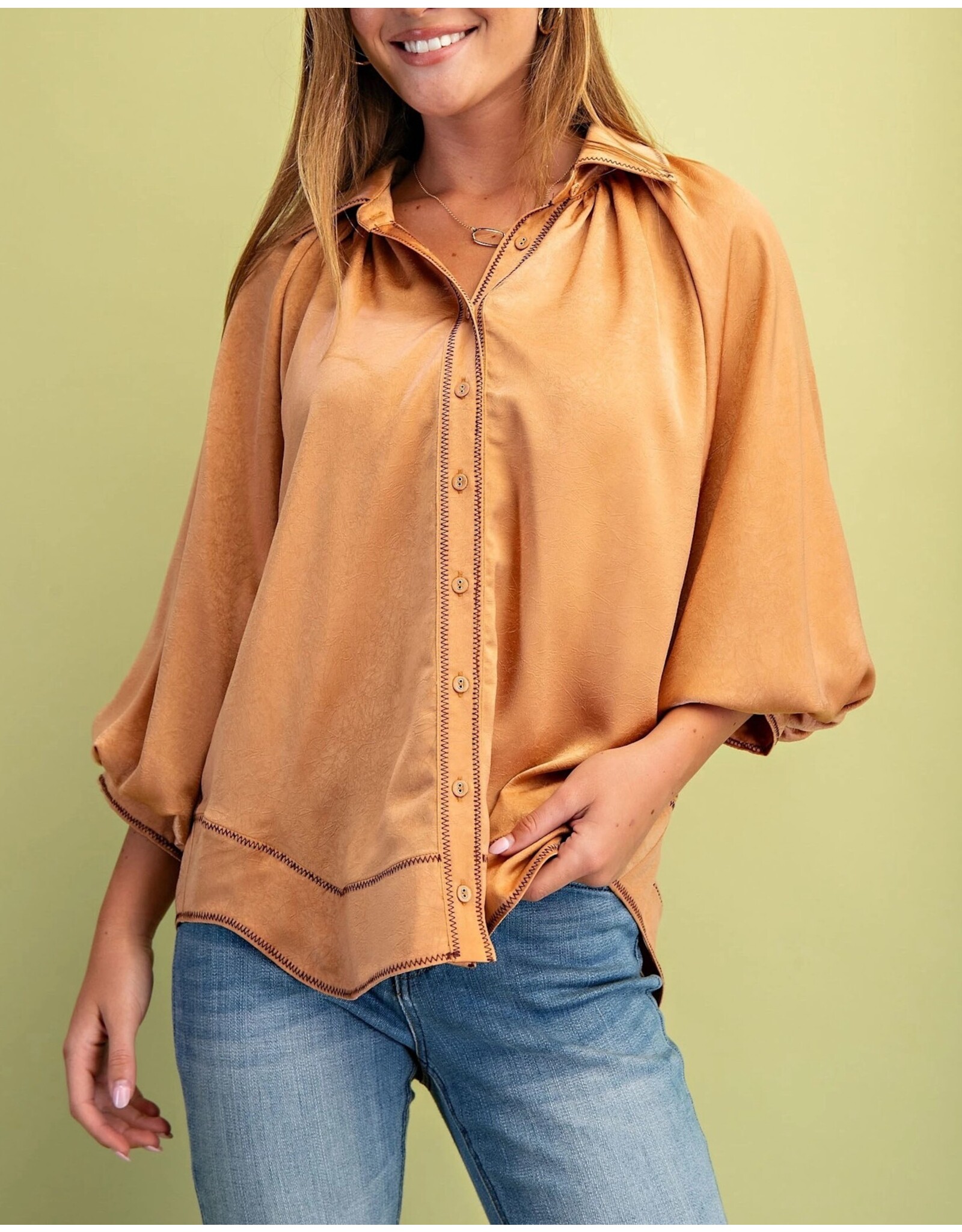 Jacinta Satin Balloon Sleeve Button Blouse