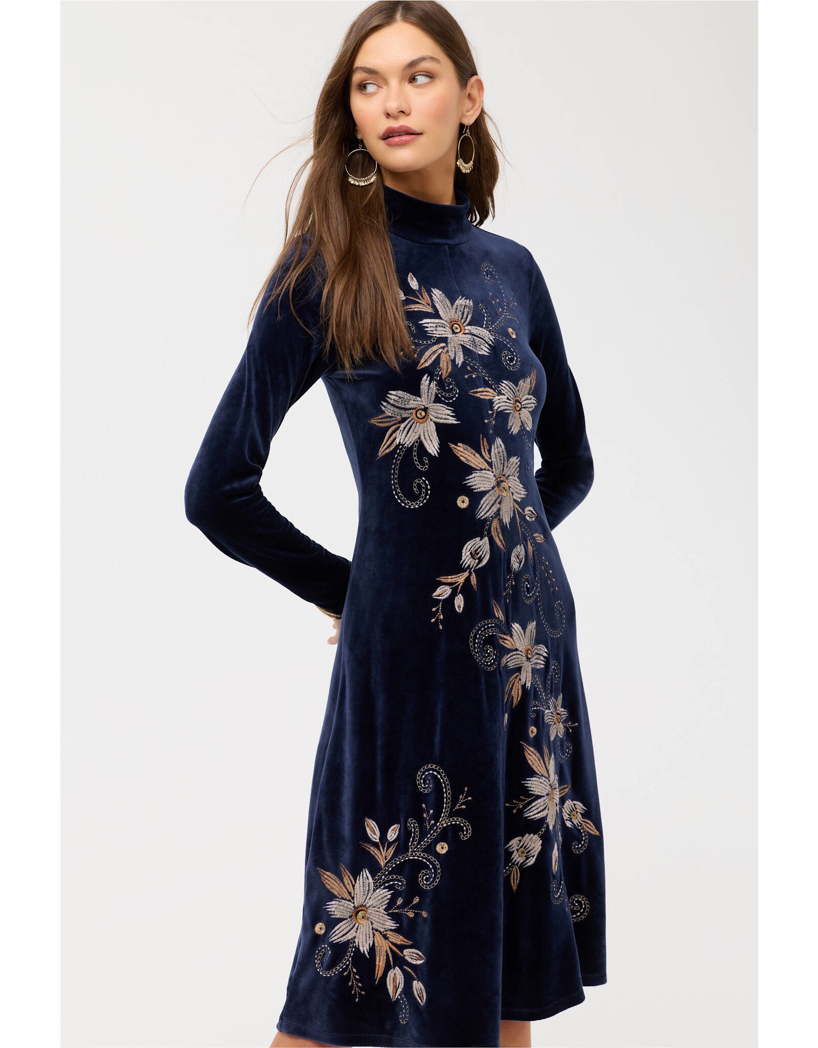Johnny Was Johnny Was Stretch Velvet Mock Neck Dress - Corinthe - Midnight