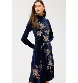 Johnny Was Johnny Was Stretch Velvet Mock Neck Dress - Corinthe - Midnight