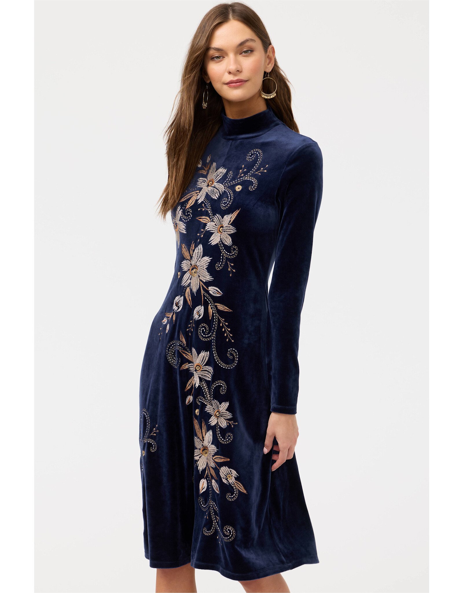 Johnny Was Johnny Was Stretch Velvet Mock Neck Dress - Corinthe - Midnight