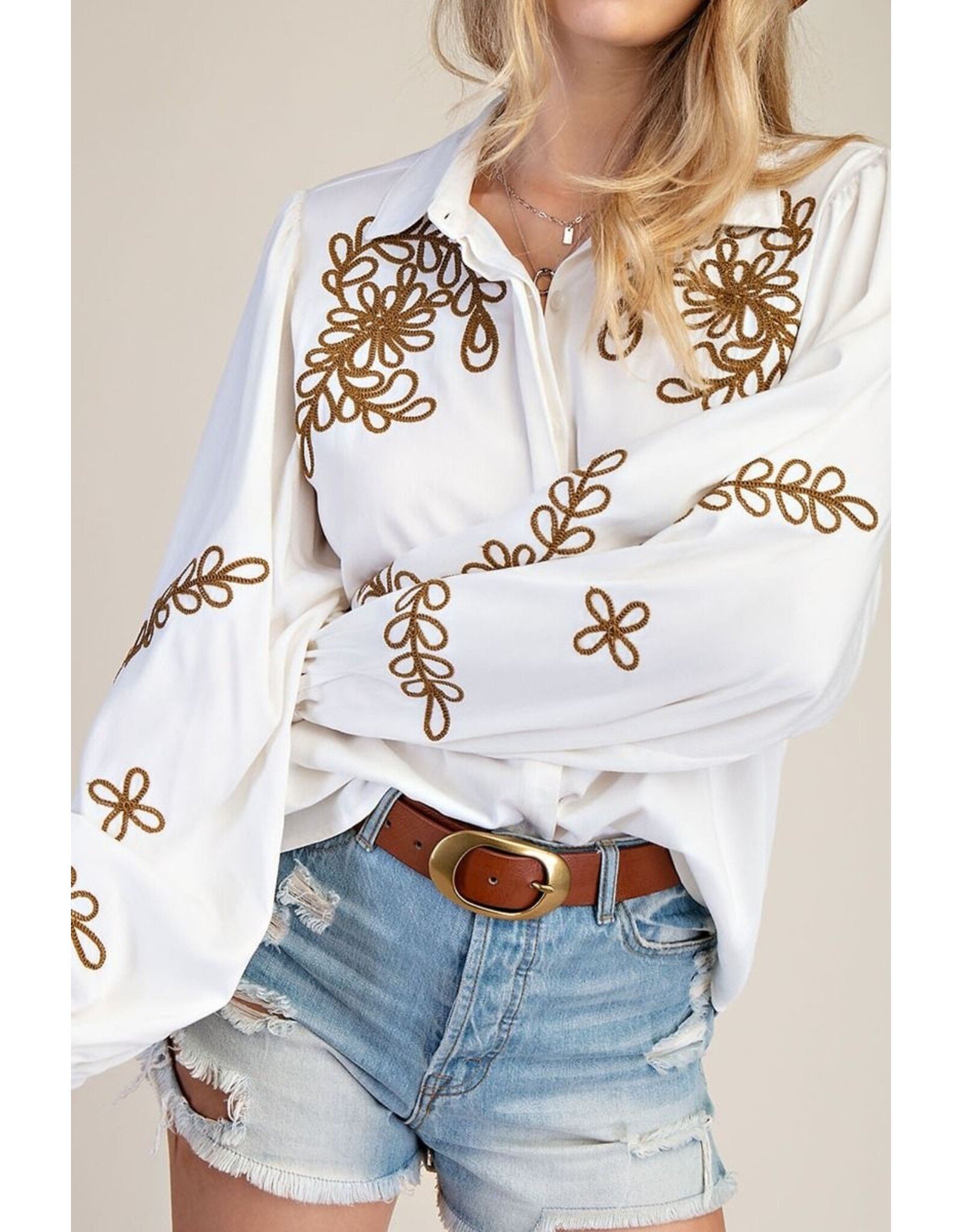 Embroidery Detailing Button Down Washed Shirt