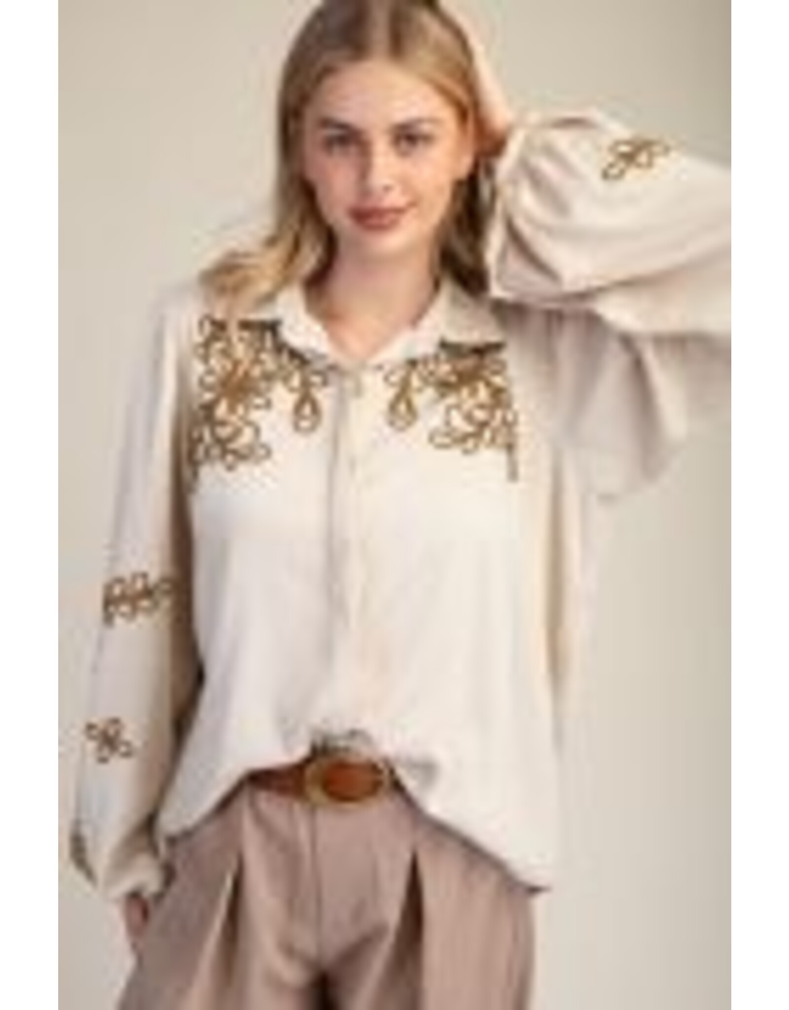 Embroidery Detailing Button Down Washed Shirt