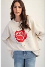 Rose Printed Washed Terry Pullover