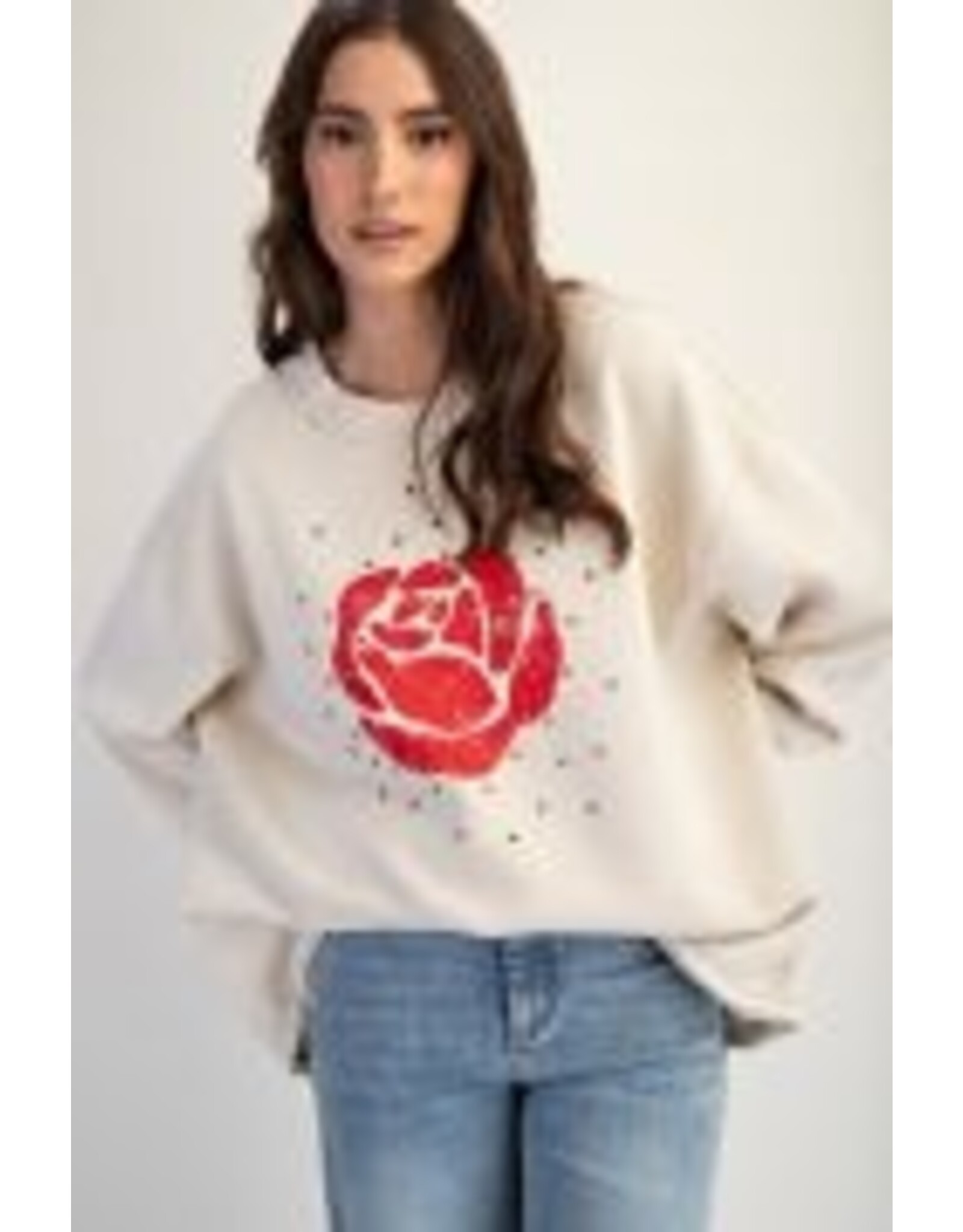 Rose Printed Washed Terry Pullover
