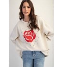 Rose Printed Washed Terry Pullover