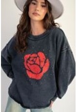Rose Printed Washed Terry Pullover